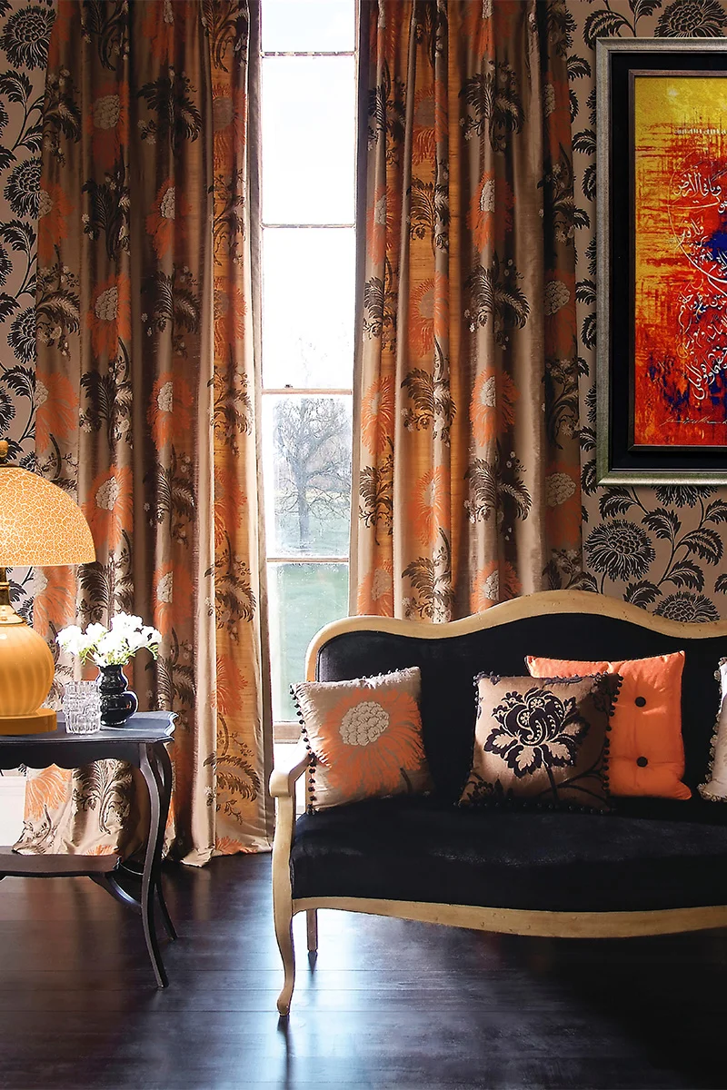 sofa and curtains