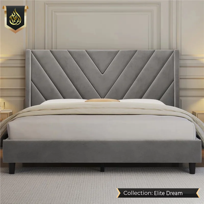 Aspire Velvet Double Bed | Gray