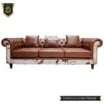 Real Cow Hide Brown Leather Chesterfield Sofa set