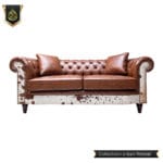 Real Cow Hide Brown Leather Chesterfield Sofa set