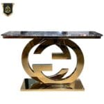 golden console table with marble top