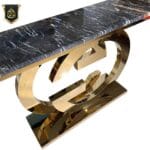 golden console table with marble top