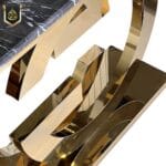golden console table with marble top